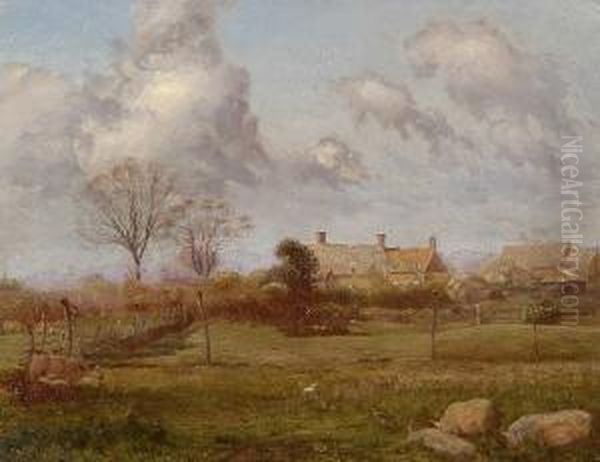 Farmhouse At Blaxhall, Wickham Market Oil Painting by George Thomas Rope