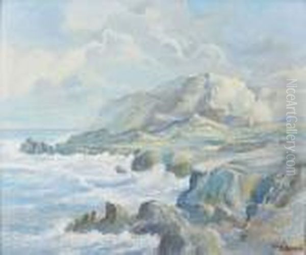 Rivage Rocheux Oil Painting by Alfredo Roque Gameiro