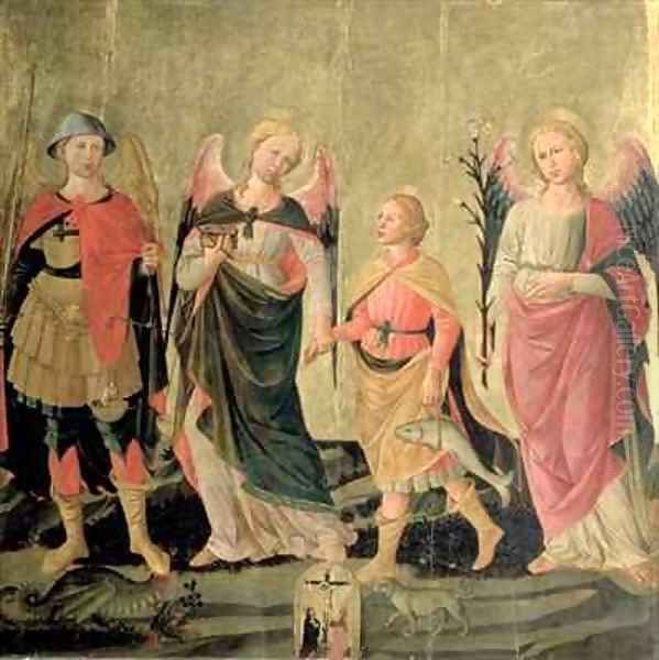 The Three Archangels and Tobias Oil Painting by Michelino Domenico di