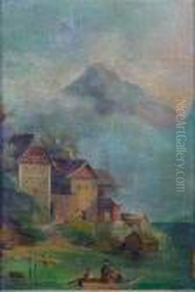 Village Sur Le Lac Oil Painting by Camille-Joseph-Etienne Roqueplan