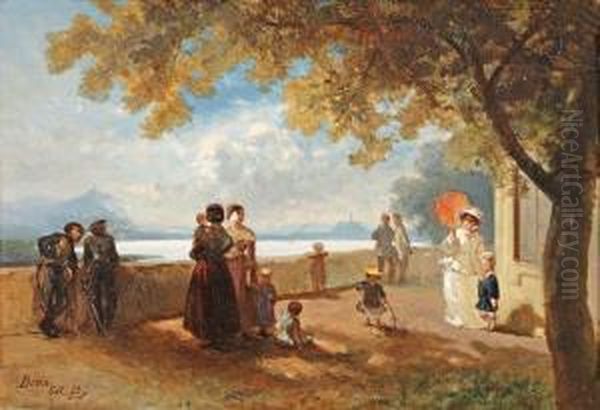 Promenade Sur Les Bords Du Rhin Oil Painting by Camille-Joseph-Etienne Roqueplan