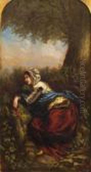 Femme Sur Un Talus Oil Painting by Camille-Joseph-Etienne Roqueplan