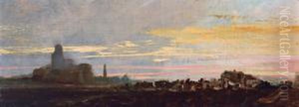 Sonnenuntergang Bei Pau Oil Painting by Camille-Joseph-Etienne Roqueplan