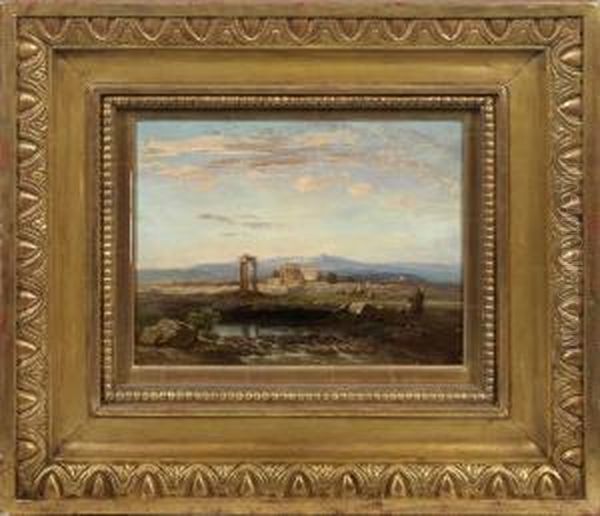 Griechische Landschaft Mit Antiken Tempelruinen Im Morgenlicht Oil Painting by Camille-Joseph-Etienne Roqueplan