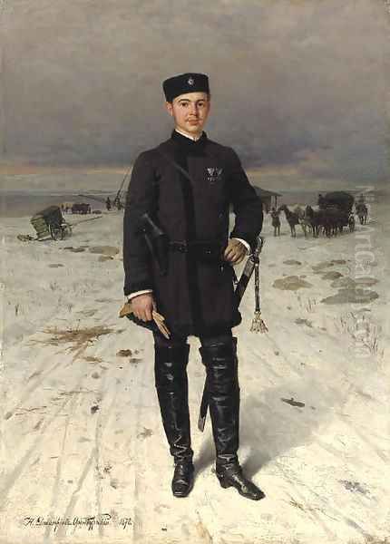 Portrait of a Russian volunteer Oil Painting by Nikolai Dmitrievich Dmitriev-Orenburgsky