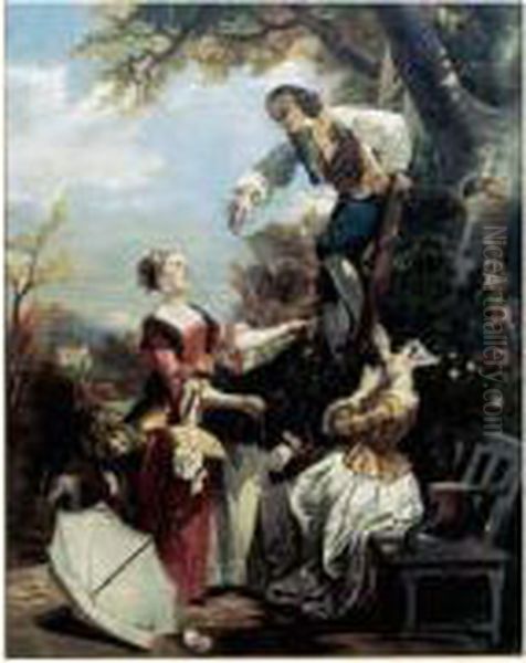 L'idylle Des Cerises, Circa 1935 Oil Painting by Camille-Joseph-Etienne Roqueplan