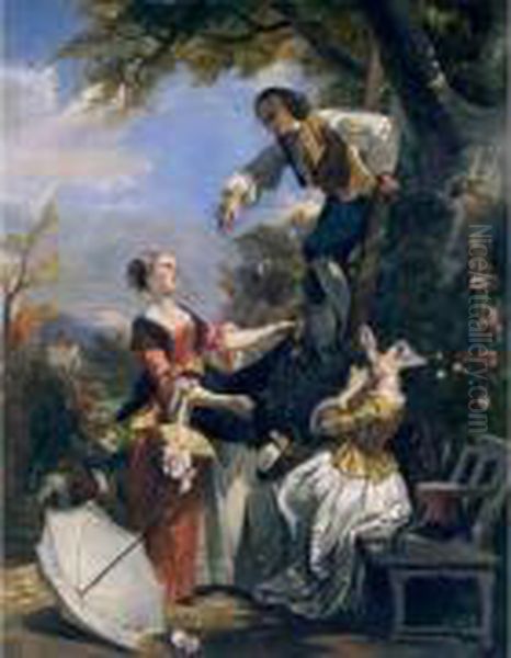 L'idylle Des Cerises, Circa 1835 Oil Painting by Camille-Joseph-Etienne Roqueplan