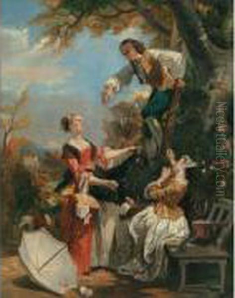 L'idylle Des Cerises, Circa 1835 Oil Painting by Camille-Joseph-Etienne Roqueplan