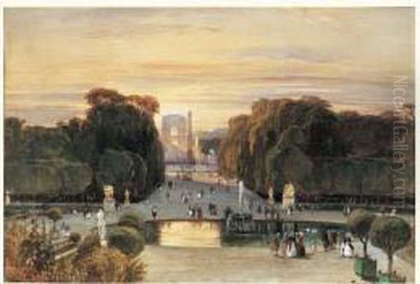 Paris, Le Jardin Des Tuileries Oil Painting by Camille-Joseph-Etienne Roqueplan