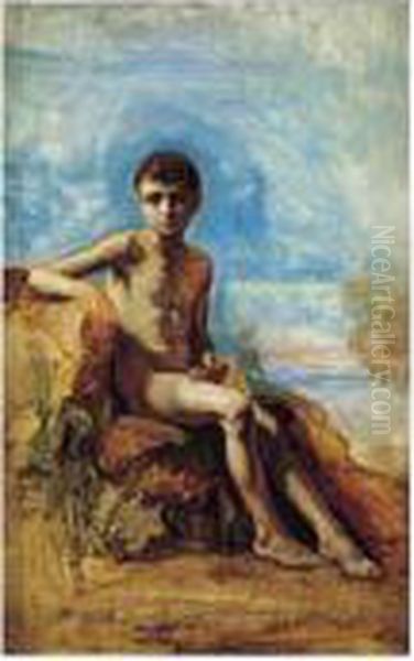 Jeune Homme Nu Au Bord De L'eau Oil Painting by Camille-Joseph-Etienne Roqueplan