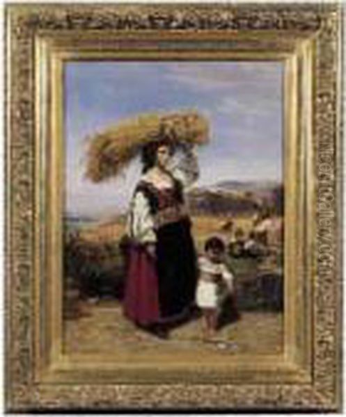 Femme Italienne Et Son Enfant, 1838 Oil Painting by Camille-Joseph-Etienne Roqueplan