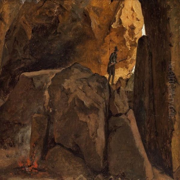 Rock Cave,cervara Oil Painting by Martinus Rorbye