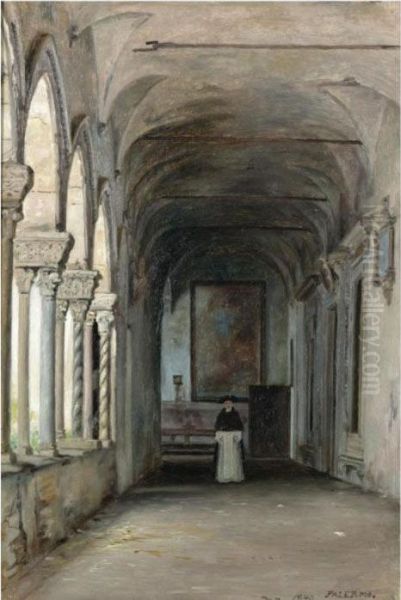 Munk I Kloster (monk In A Cloister) Oil Painting by Martinus Rorbye