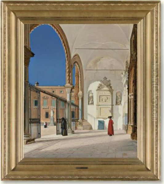 The Porch Of The Metropolitan Church In Palermo Oil Painting by Martinus Rorbye