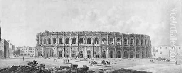 The Roman arena at Nimes Oil Painting by Louis Jean Desprez