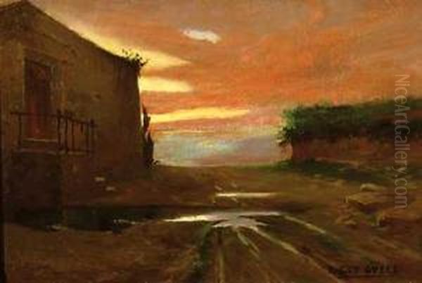 Paisaje Al Atardecer Oil Painting by Antoni Ros Y Guell