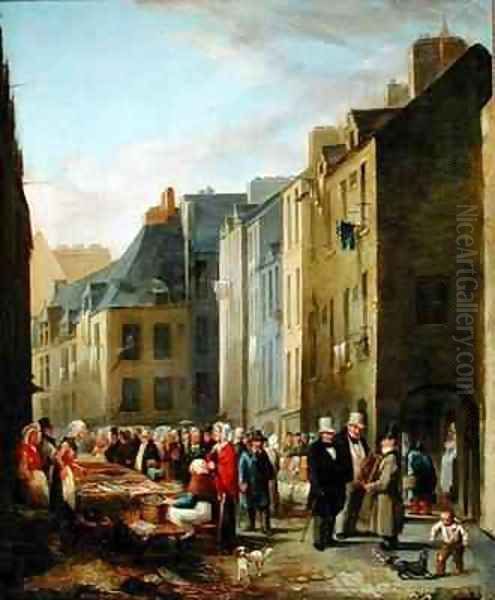 The Fish Market in Cherbourg Oil Painting by Bon (Mouchel) Dumouchel