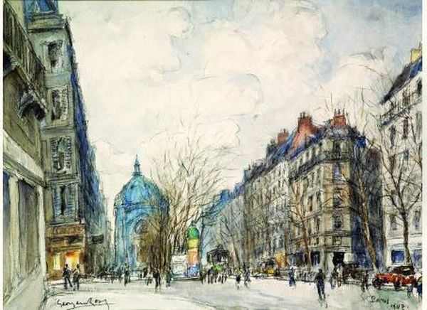 Sur Les Boulevards, Paris 1947 Oil Painting by Georges Rose