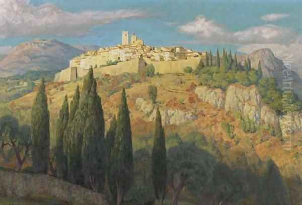 A village in a Mediterranean landscape Oil Painting by Francois-Joseph Dehaspe