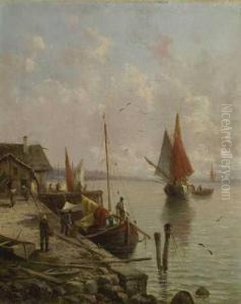 Fischerboote Im Hafen Oil Painting by Karl Julius Rose