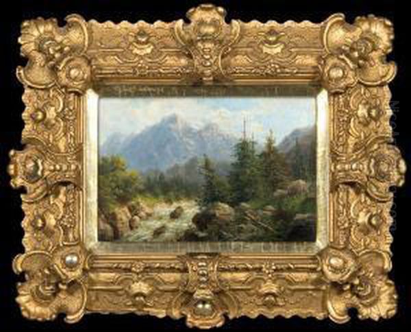 Mountain Landscape With Rushing Torrents Oil Painting by Karl Julius Rose