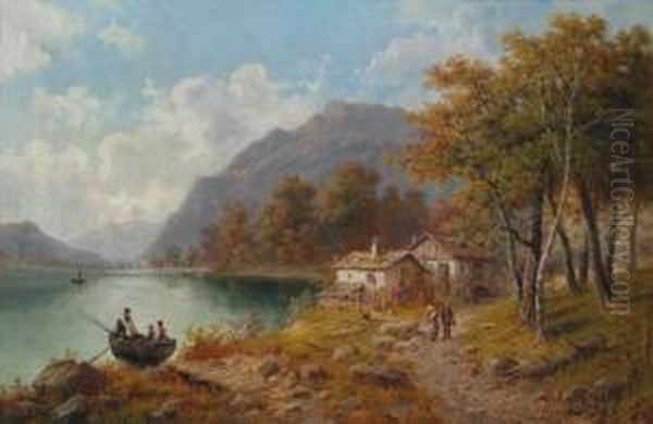 View Over The Mondsee Oil Painting by Karl Julius Rose