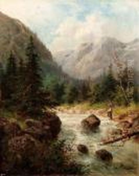 Torrente Vicino A Samaden Oil Painting by Karl Julius Rose