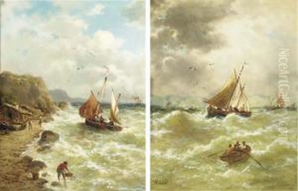 Fisherbarken; And Shipping On Choppy Waters Oil Painting by Karl Julius Rose