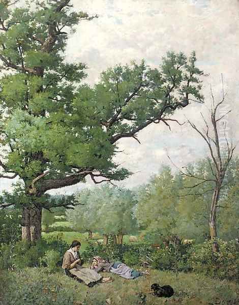 A midday rest Oil Painting by Louis Dauvergne