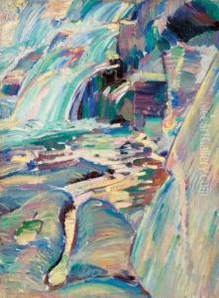 Waterfall And Pool Oil Painting by Charles Rosen