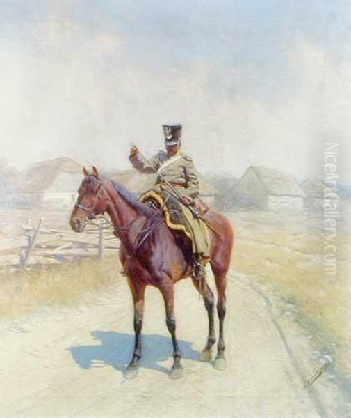 Zolnierz 3-go Pulku Strzelcow Konnych Na Posterunku, 1920 R. Oil Painting by Jan Rosen