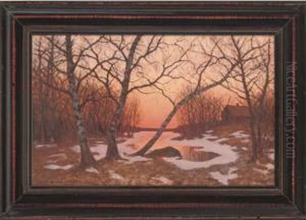 Snow Melting In The Evening Sun Oil Painting by Edvard Rosenberg