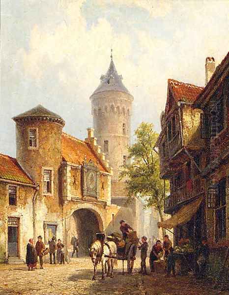 A Street In Brussels Oil Painting by Pieter Christiaan Cornelis Dommersen