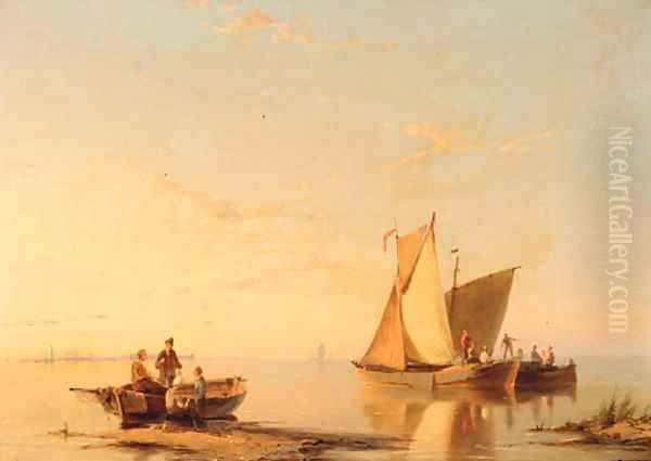 Dutch fishing boats on the Maas Oil Painting by Pieter Christiaan Cornelis Dommersen