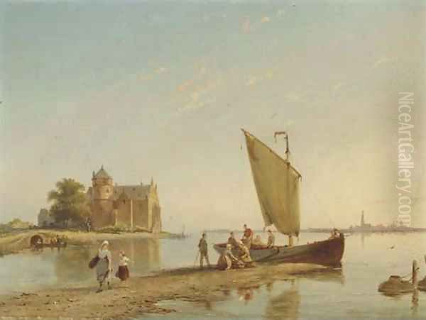 The castle of Oude Nye, Friesland Oil Painting by Pieter Christiaan Cornelis Dommersen