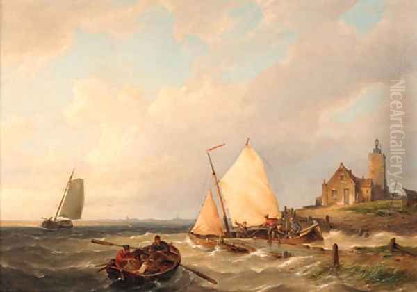 Fishermen off the coast Oil Painting by Pieter Christiaan Cornelis Dommersen