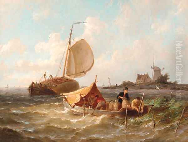 Fishermen setting their lobster pots Oil Painting by Pieter Christiaan Cornelis Dommersen