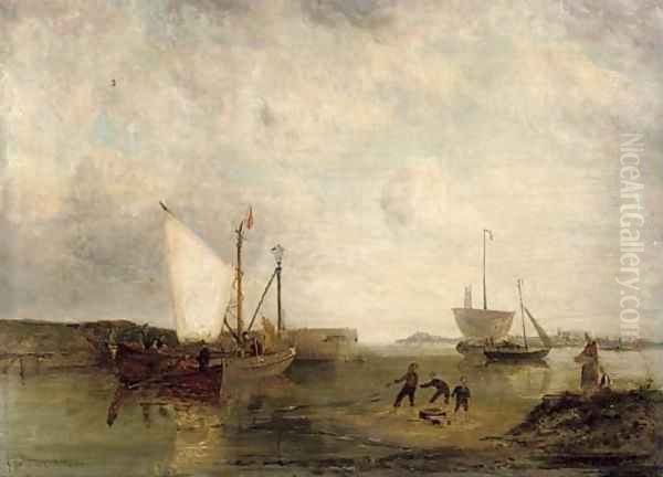 Fishing boats on the Zuider Zee, Holland Oil Painting by Pieter Christiaan Cornelis Dommersen