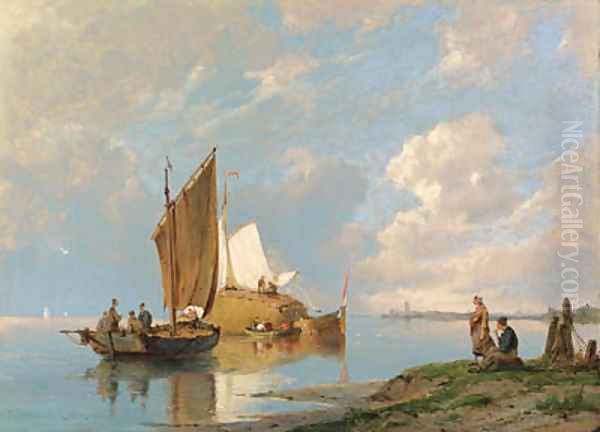 Off Volendam on the Zuiderzee Oil Painting by Pieter Christiaan Cornelis Dommersen