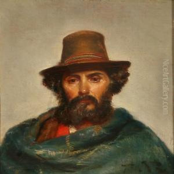 An Italian Man With A Hat And A Mantle Oil Painting by Vilhelm J. Rosenstand