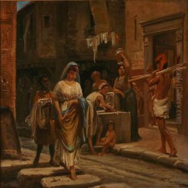 Historical Streetscene From The Ancient Pompeii In Italy Oil Painting by Vilhelm J. Rosenstand