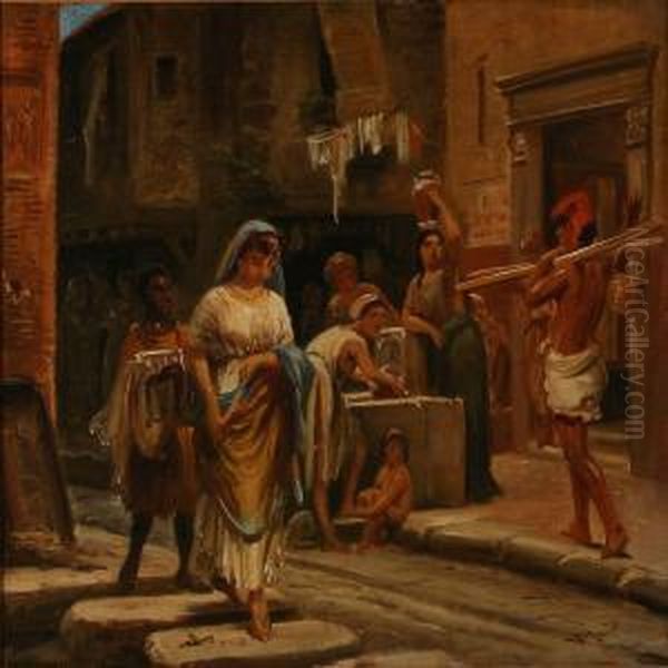 Historical Street Scene From Pompeii In Italy Oil Painting by Vilhelm J. Rosenstand