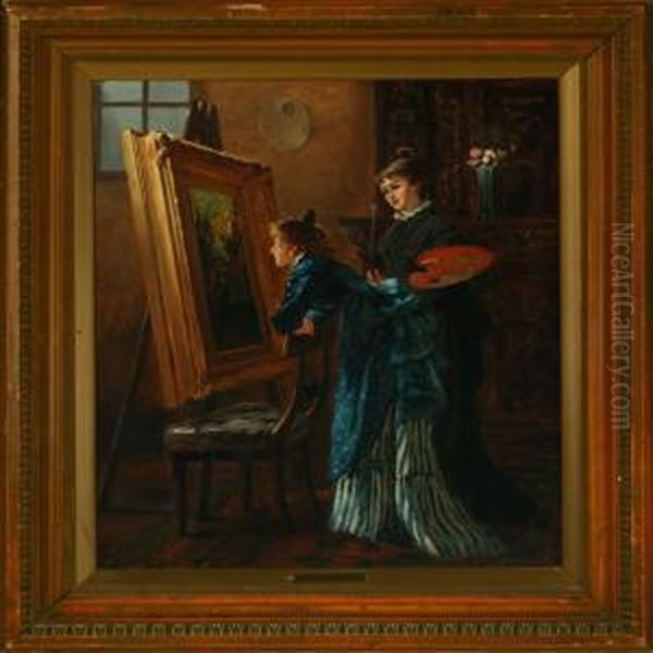 Two Young Women At The Easel Oil Painting by Vilhelm J. Rosenstand