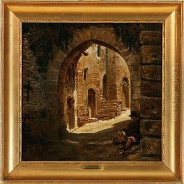 Town Gate In Subiaco In The Sabine Hills Oil Painting by Vilhelm J. Rosenstand