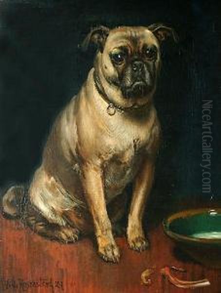 A Pug. Oil Painting by Vilhelm J. Rosenstand