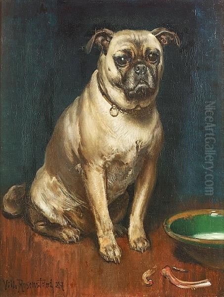 A Pug Oil Painting by Vilhelm J. Rosenstand