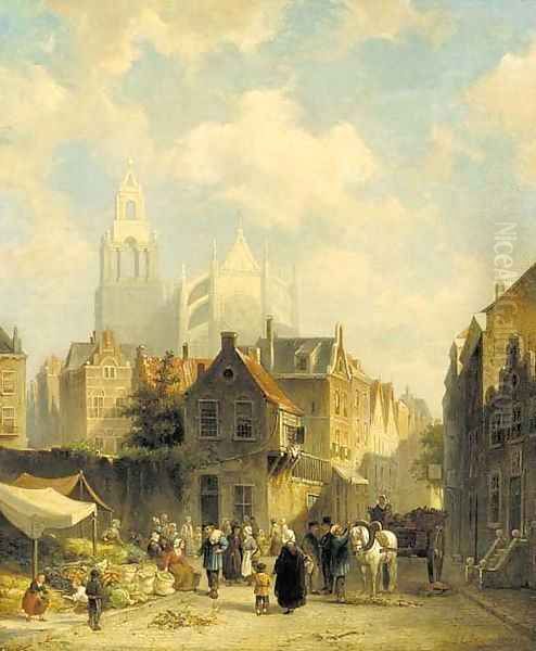 Vegetable market Oil Painting by Pieter Christiaan Cornelis Dommersen