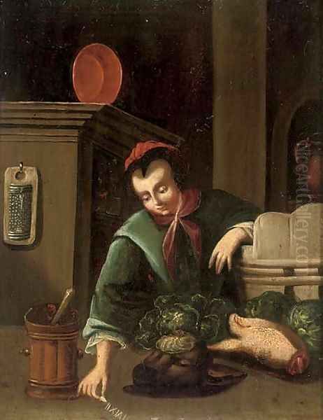 A girl in a kitchen Oil Painting by Gerrit Dou