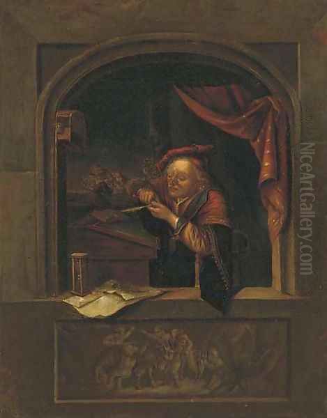 A man at an alcove Oil Painting by Gerrit Dou