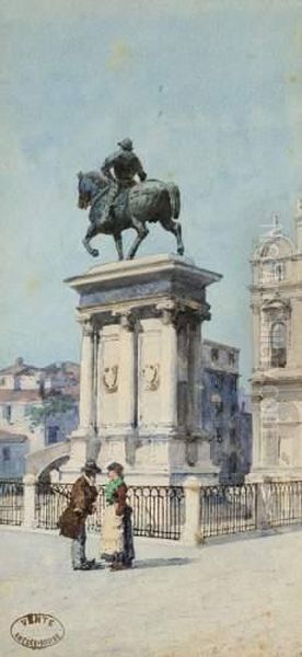 La Statue Du Condottiere Colleone A Venise. Oil Painting by Amedee Rosier